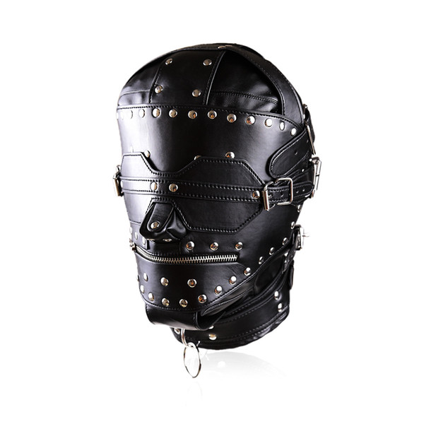 New Bondage Luxury Full Leather Bondage Hood / Gimp Mask with Blindfold & Locking Mouth Zip