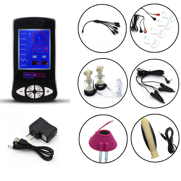 Electro Shock Set Medical Themed Sex Kit Scrotal Ring Nipple Suckers Anal Plug Electrical Stimulation Massager Pads Sex Toys