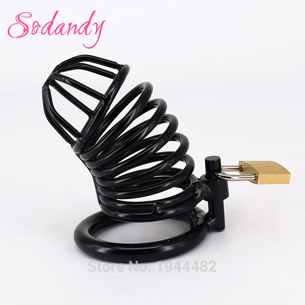 SODANDY Male Chastity Devices Black Mens Cock Cage Metal Chastity Belt Penis Lock Alloy Cock Ring CBT Sex Products For Man