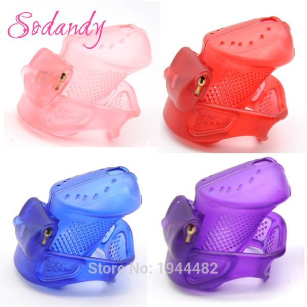 SODANDY 2018 Male Chastity Devices Mens Cock Cage Plastic Penis Locking Bondage Penisring Chastity Belt With 3 Cock Ring Sex Toy