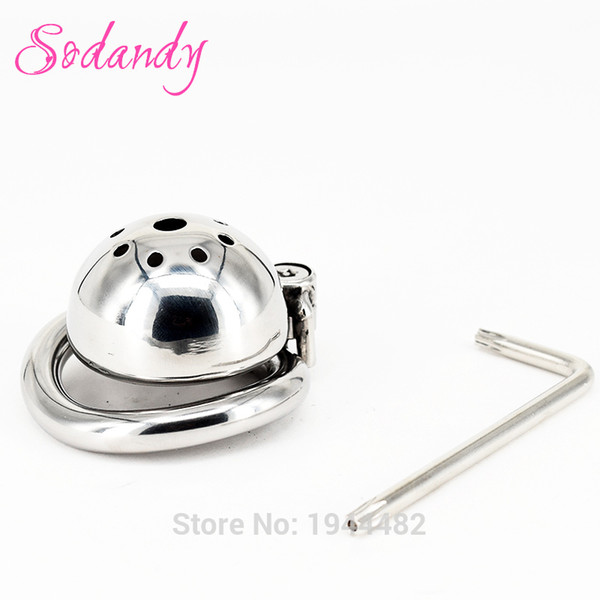 SODANDY 2018 Super Small Male Chastity Devices Stainless Steel Mens Cock Cage Metal Penis Locking Cock Ring Bondage CBT Sex Toys