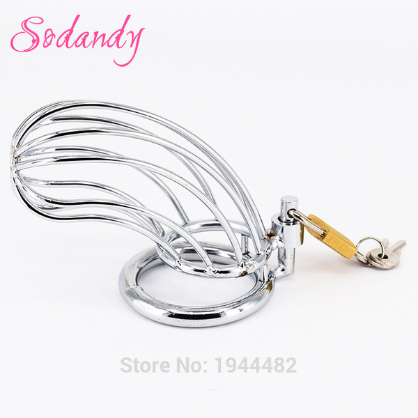 SODANDY 2018 Male Chastity Devices Mens Cock Cage Metal Penis Restraints Locking Cock Ring Locks Alloy Cockring Sex Toys