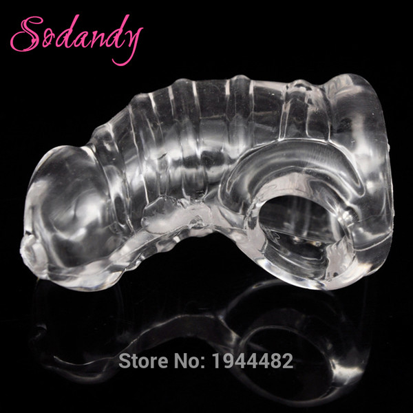 SODANDY Male Chastity Device Clear Penis Sleeve Spiked Cock Cage Restraints Penis Rings Adjustable Chastity Belt Men