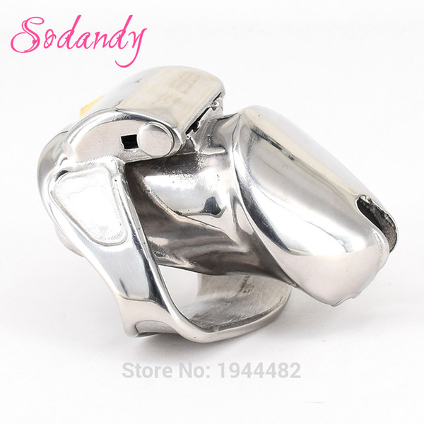 SODANDY 2018 Male Chastity Devices Mens Cock Cage Stainless Steel Penis Restraints Locking Cock Ring with Two Kinds of Locks