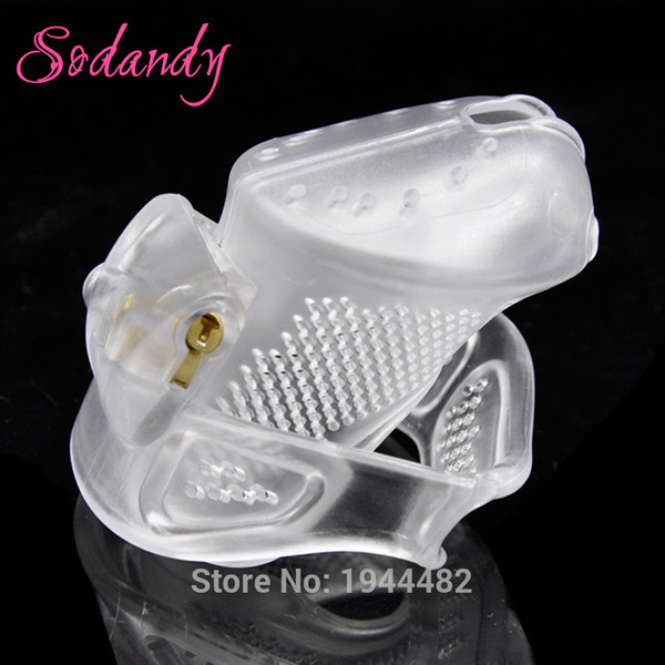 SODANDY 2018 Male Chastity Devices Mens Cock Cage Plastic Penis Locking Restraints Penisring Chastity Belt With 3 Cock Ring