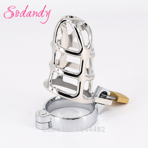 SODANDY Male Chastity Devices Mens Cock Cage Metal Chastity Belt Penis Restraints Locking Cock Ring Alloy CBT Cockring Sex Toys