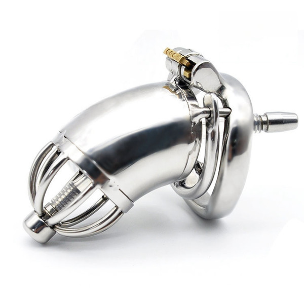 Couper,NEW Stainless Steel Chastity Device with Urethral Catheter and Anti-Shedding Ring,Cock Cage,virginity Belt,Penis Ring,CPA278-2