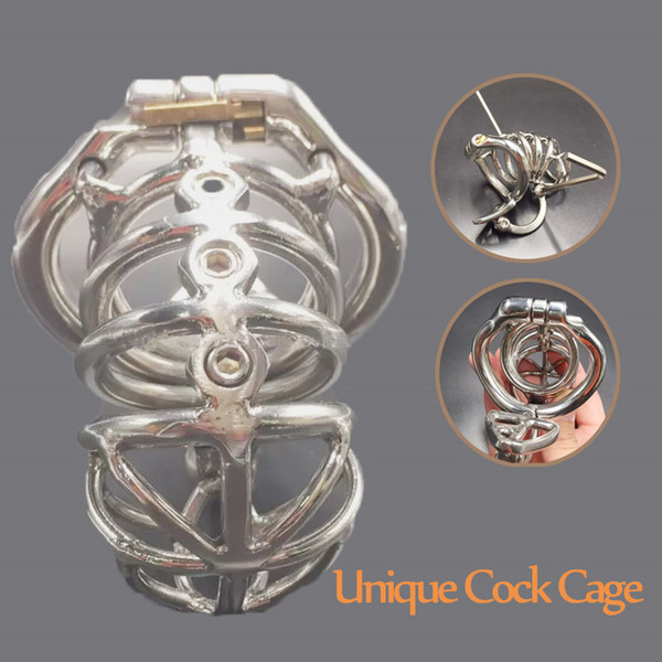 New chastity devices 70mm length stainless steel male chastity cage with scrotum separation hook metal spiked cock cage