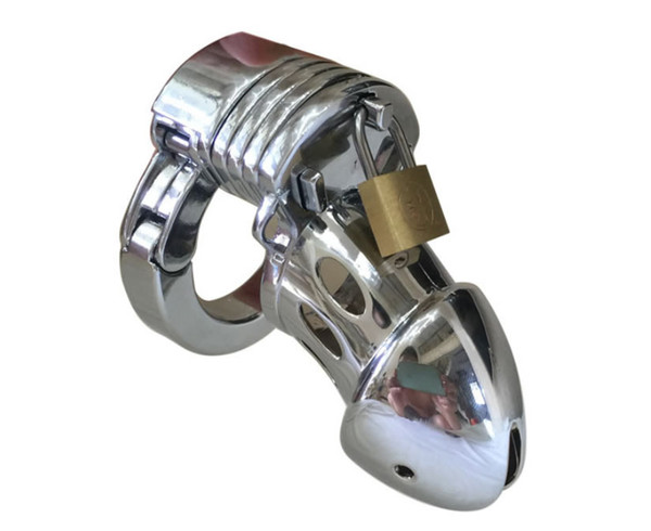 2015 New Design Male Chastity Device Metal Steel Men Bird Cock Lock with Adjustable Penis Ring Sexy Perfect Curve Free Shipping Drop Ship