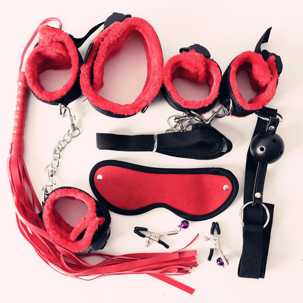 7Pcs Nylon Plush Erotic Sex Toys Adults Sex Handcuffs Whip Mouth Gag Sex Mask Bdsm Bondages Set