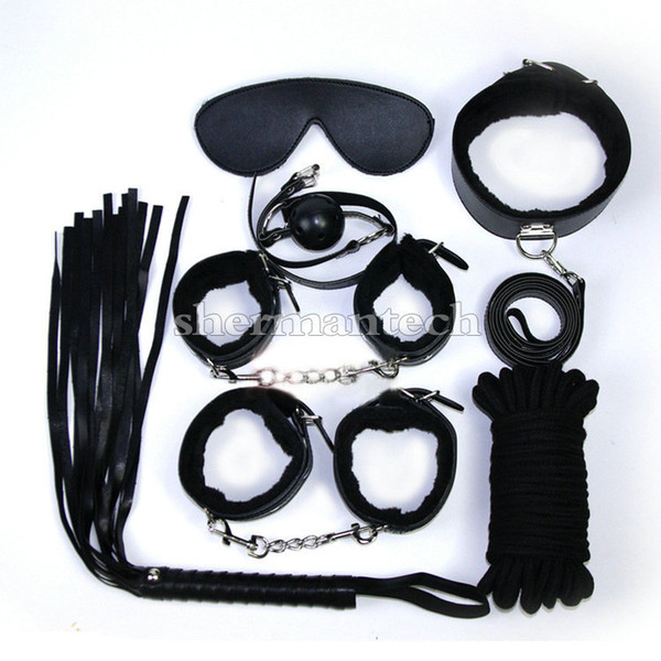 Hot BDSM 7 pieces set adult game leather fetish gears bondage restraint sex product