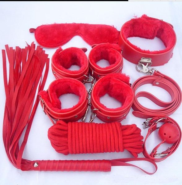 wholesale Bondages 7Pcs/set Bondage Kit Set Fetish BDSM Roleplay Handcuffs Whip Rope Blindfold Ball Gag Black/Red/Pink/Purple Slave Bondage