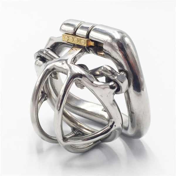 Male chastity devices 35mm length stainless steel small chastity cage spiked short cock cage applied hinged curve base ring