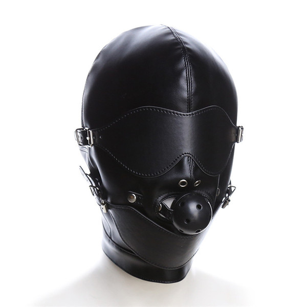 Bondage Restraint Sexy Toys Headgear With Mouth Ball Gag BDSM Erotic PU Leather Sexy Hood Mask Adult Games SM Mask For Couples Erotic Toys