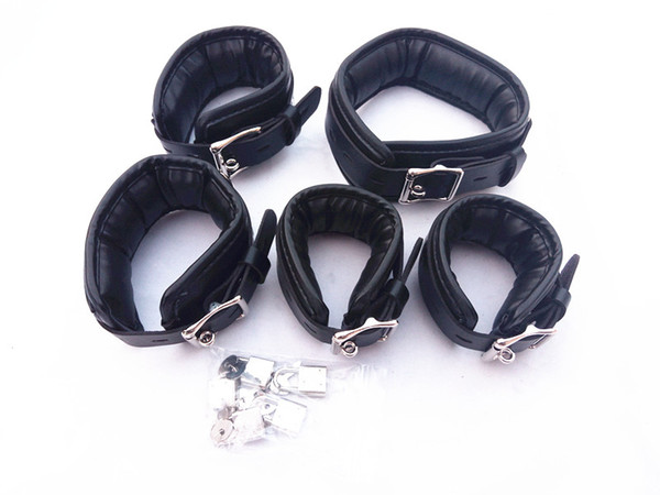 BDSM Toys Bondage Gear Slut Neck Collar Handcuffs Wrist Ankle Leg Cuffs Restraints with Lock Adult Sex Products HM-KIT3001