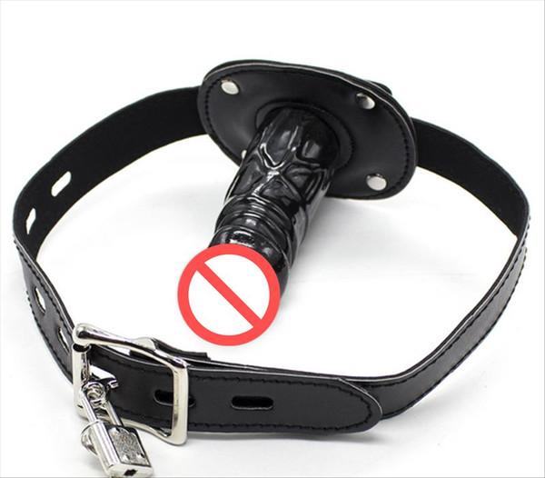 Locking Penis Dildo Mouth Gag Bdsm Bondage Restraints Strap Penis With Brass Lock Mouth Bite Plug Gags Adult Sex Toys For Women