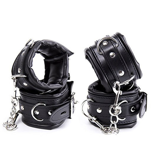 Soft Padded Black PU Leather Handcuffs Anklecuffs, Hand Cuffs Ankle Cuffs,Sex Bondage Restraints BDSM Sex Toys For Couples