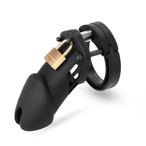 Long Silicone Male Chastity Device Standard Soft Cage and Ring For Men Black by Manhood Academy BLACK