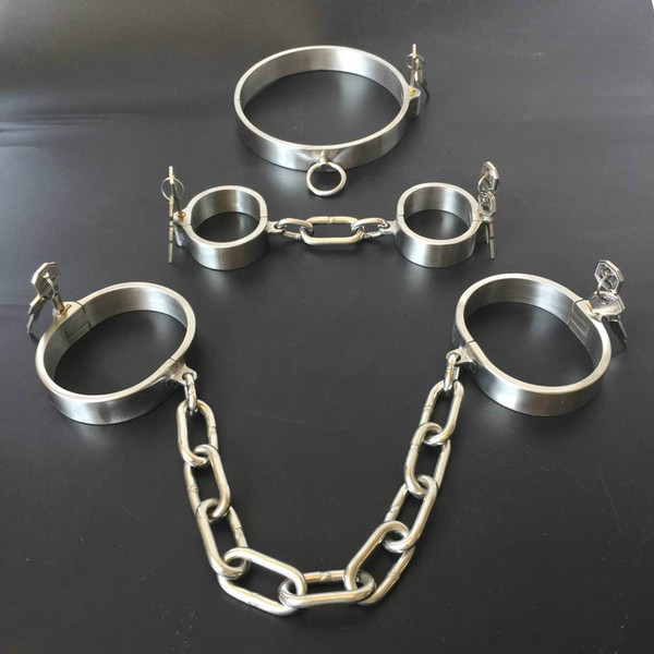 Unisex Stainless Steel Handcurffs Ankle Cuffs Collar Bondage Gear BDSM Toys And Sex Toys Free Shipping