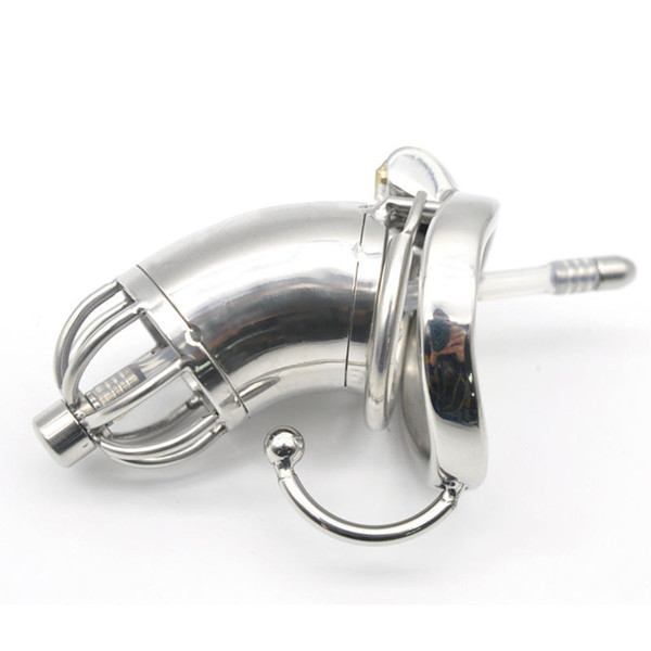 NEW Male Long Chastity Lock Device Ureter Pipe Stainless Steel Belt Cage #R47