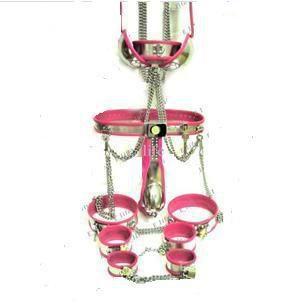 2018 Adult Fun toy Male stainless steel T Chastity devices Belt with Collar BDSM suit with Masturbator and messager