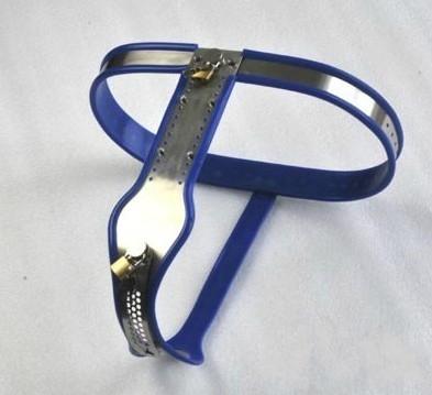 BLUE color Female Adjustable Stainless Steel Chastity Belt with Removable Locking Cover