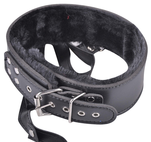 4 Colors Choker Collar Padded Leather Fur Lined Neck Collar With Leash Bdsm Bondage Toys Sex Toys For Couple Y18102405