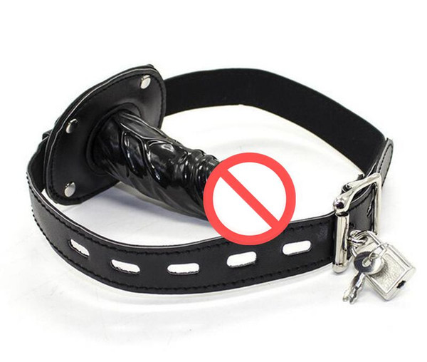 Locking penis dildo gag bdsm toys mouth bite dick gags bondage gear slave trainer adult sex toys for men women