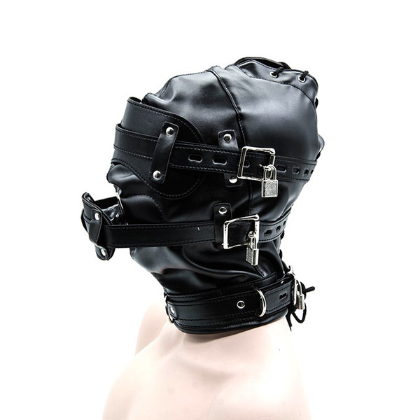 Faux Leather Full Gimp Hooded Mask Padded Locking Blindfold Open Mouth Gag Like Penis Restraint Slave BDSM Bondage Sex Toys