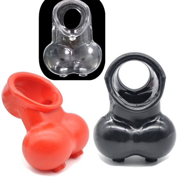 Male Penis Scrotum Squeeze Ring Chastity Cage Men Ball Stretcher Enhancer Sleeve Scrotum Pouch Delay Time Cock Cage Sex Products G7-2-13