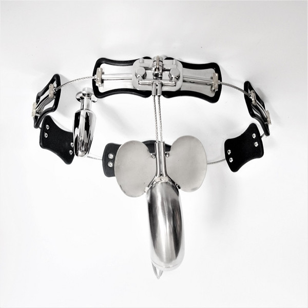 New Latest Design Male Chastity Belt Stainless Steel Chastity Device With Scrotum Groove Cock Cage Anal Plug Men's Virginity Lock Belt for P