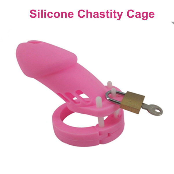 High Quality Pink Silicone Chastity Devices Male Chastity Cage With Lock 2 Size Available Chastity Adult Product for Men DHL