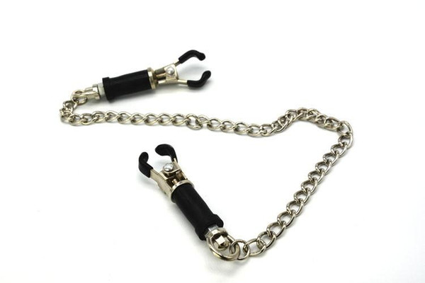 Quality Kinky Erotic Unisex Squeeze Fine Tuning Blackline Nipple Clamps with Metal Chains Sex Bondage Tits Torture Toys