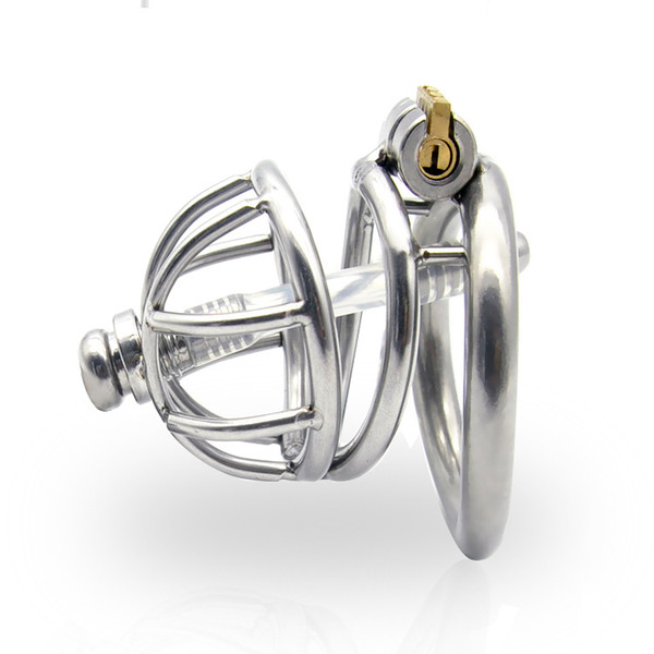 Stainless Steel Stealth Lock Male Chastity Device With Catheter Cock Cage Penis Lock Cock Ring Chastity Belt