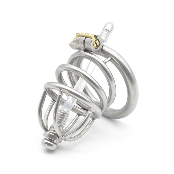 Stealth Lock Chastity Cage With Urethral Catheter Stainless Steel Male Chastity Device Sex Toys For Men Penis Lock Cock Ring W778