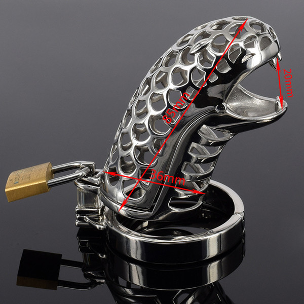 New male chastity device designs new -steel chastity belt for men new chastity devices snake design cock cage with removable spike ring