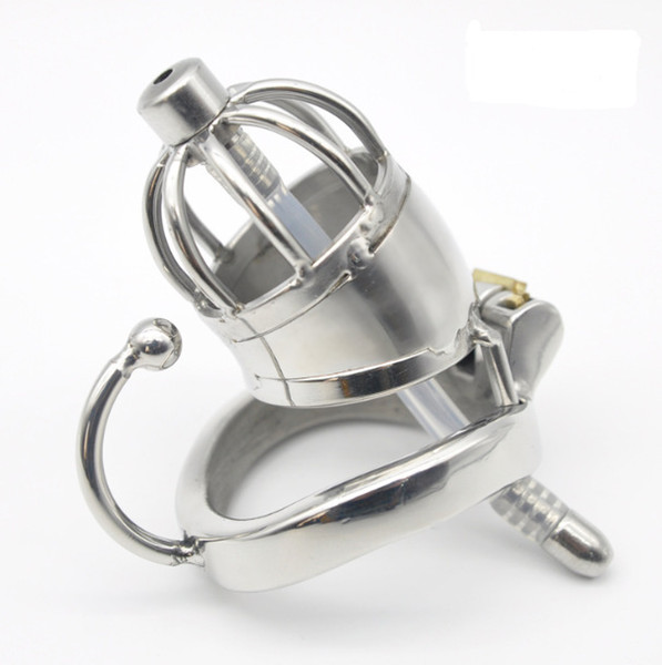 New Male Stainless Steel cock Cage Penis Ring With Catheter Chastity Belt Device Bondage BDSM Fetish Sex toy Large Small