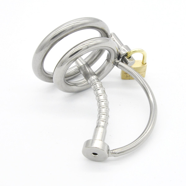 Stainless Steel Male Chastity Device with Catheter, Virginity Lock Cock Cage Penis Ring Adult Game Sex Toys For Men