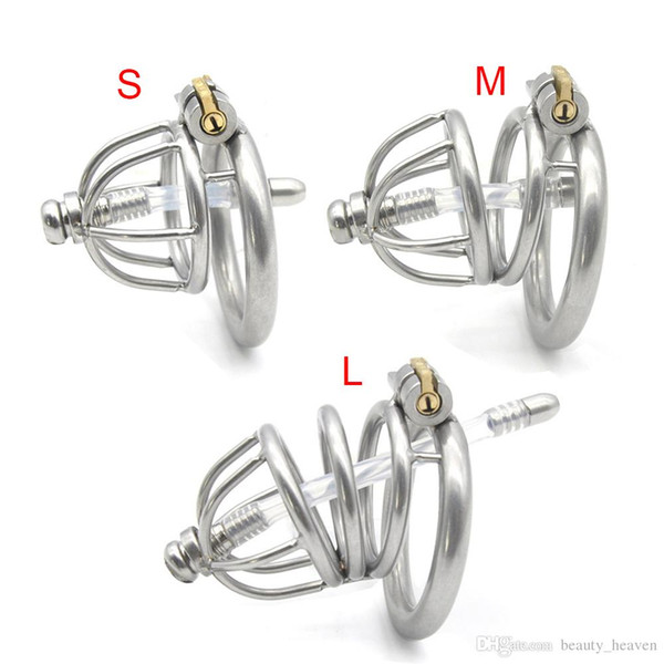 3 Styles Dormant Lock Design Male Stainless Steel Cock Cage Penis Ring Chastity Belt Device with Silica Catheter Bondage BDSM Sex Toy