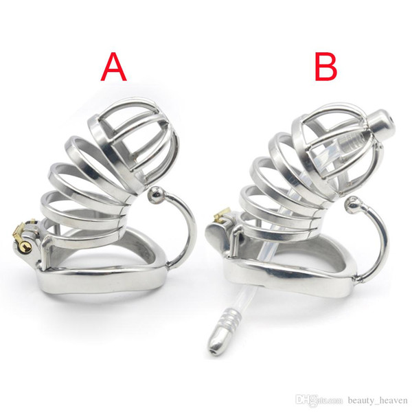 Male Chastity Cage Stainless Steel Cock Ring Chastity Devices with Catheter Penis Lock Bondage Sex Toy For Men