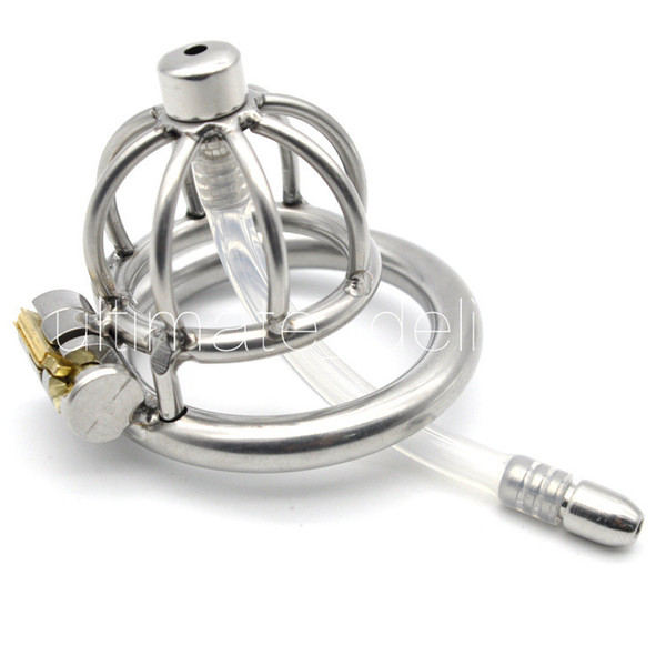 Adult game,Stainless Steel Chastity Device with Urethral Catheter and Anti-Shedding Ring,Cock Cage,virginity Belt,Penis Ring,A282-2