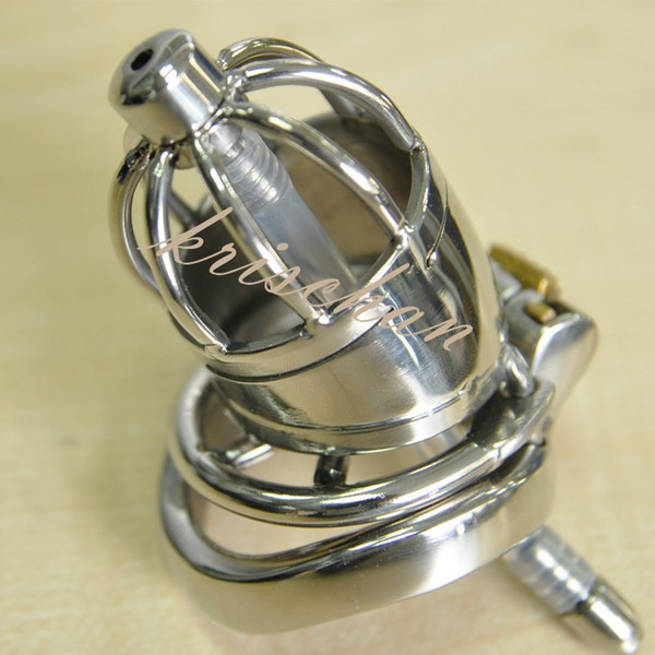 Love Stainless Steel Chastity Device with Urethral Catheter and Anti-Shedding Ring,Cock Cage,virginity Belt,Penis Ring,A277-2