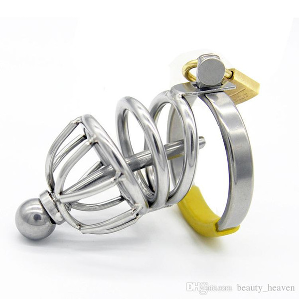 2 Styles male stainless steel Cock Cage Penis Ring Chastity Device with thick Catheter Bondage BDSM Sex Toys for men