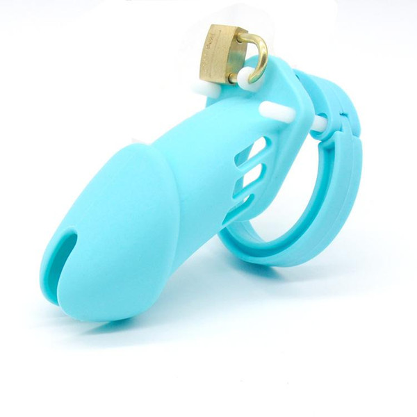 Male Silicone Chastity Device Men Cock Cage Virginity Lock with 5 Penis Rings Chastity Belt Adult Game Sex Toys