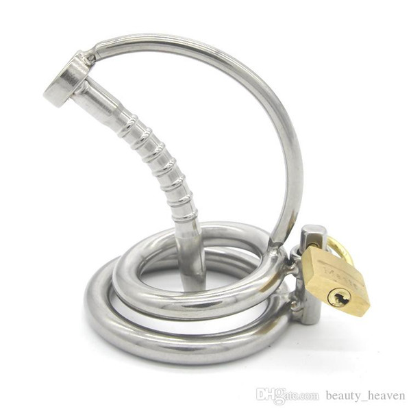 Stainless Steel Male Chastity Device with Catheter, Virginity Lock Cock Cage Penis Ring Adult Game Sex Toys For Men