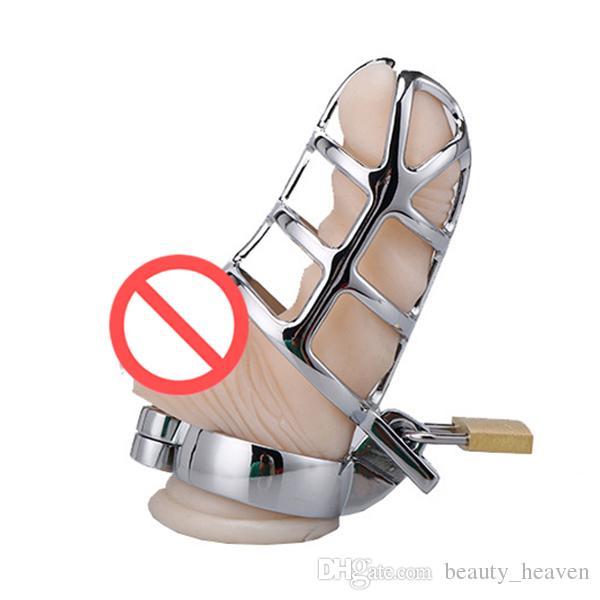 Stainless Steel Cock Cage Male Chastity Device with 4 Penis Ring Size Virginity Lock Adult BDSM Sex Toy For Men