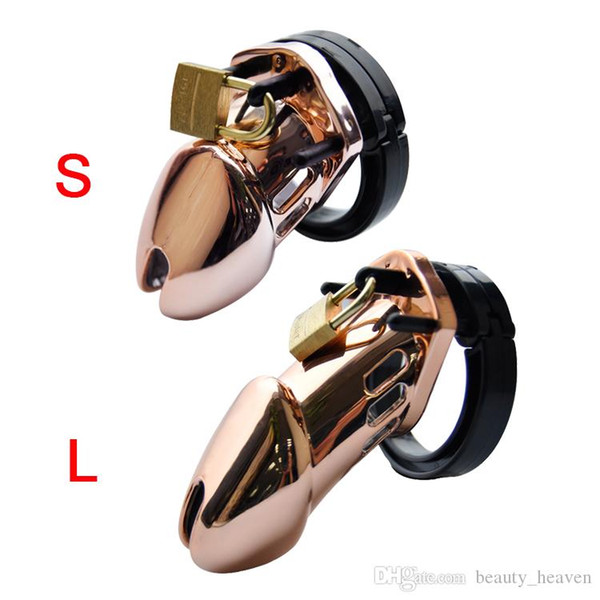 Gold Male Chastity Device Small/Long Size Cock Cage Virginity Lock 5 Penis Ring Adult Sex Toys For Men