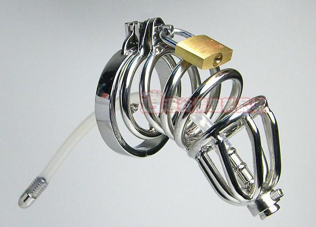 Latest design Male Stainless Steel Cock Penis Cage Chastity Belt Device with Long Catheter and non-slip ring Cock ring BDSM Sex toys 927