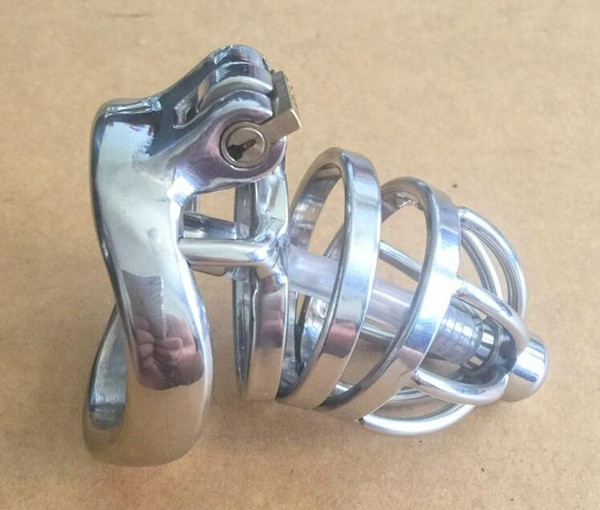 2017 Latest Dormant Lock Design Male Stainless Steel Cock Penis Cage With Silica Gel Catheter Chastity Belt Device Ring BDSM Sex Toy 275