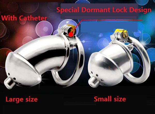 2017 Latest Dormant Lock Male Stainless Steel Cock Penis Cage With Silica Gel Catheter Chastity Belt Device BDSM Sex Toy 2 size 266 267